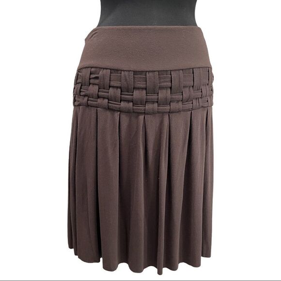 𝅺deletta Brown Jersey Knit Pleated Skirt Sz M - Picture 1 of 10
